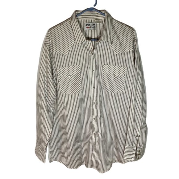 VTG WMG Western Striped Mens Button White Size XL Pearl Snap 2Pocket Long Sleeve - Picture 1 of 14